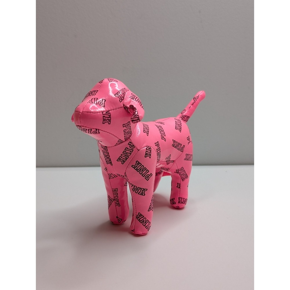 Victoria Secret PINK 6" Dog Shiny Hot‎ Pink Black Letters Plush Ltd Edition